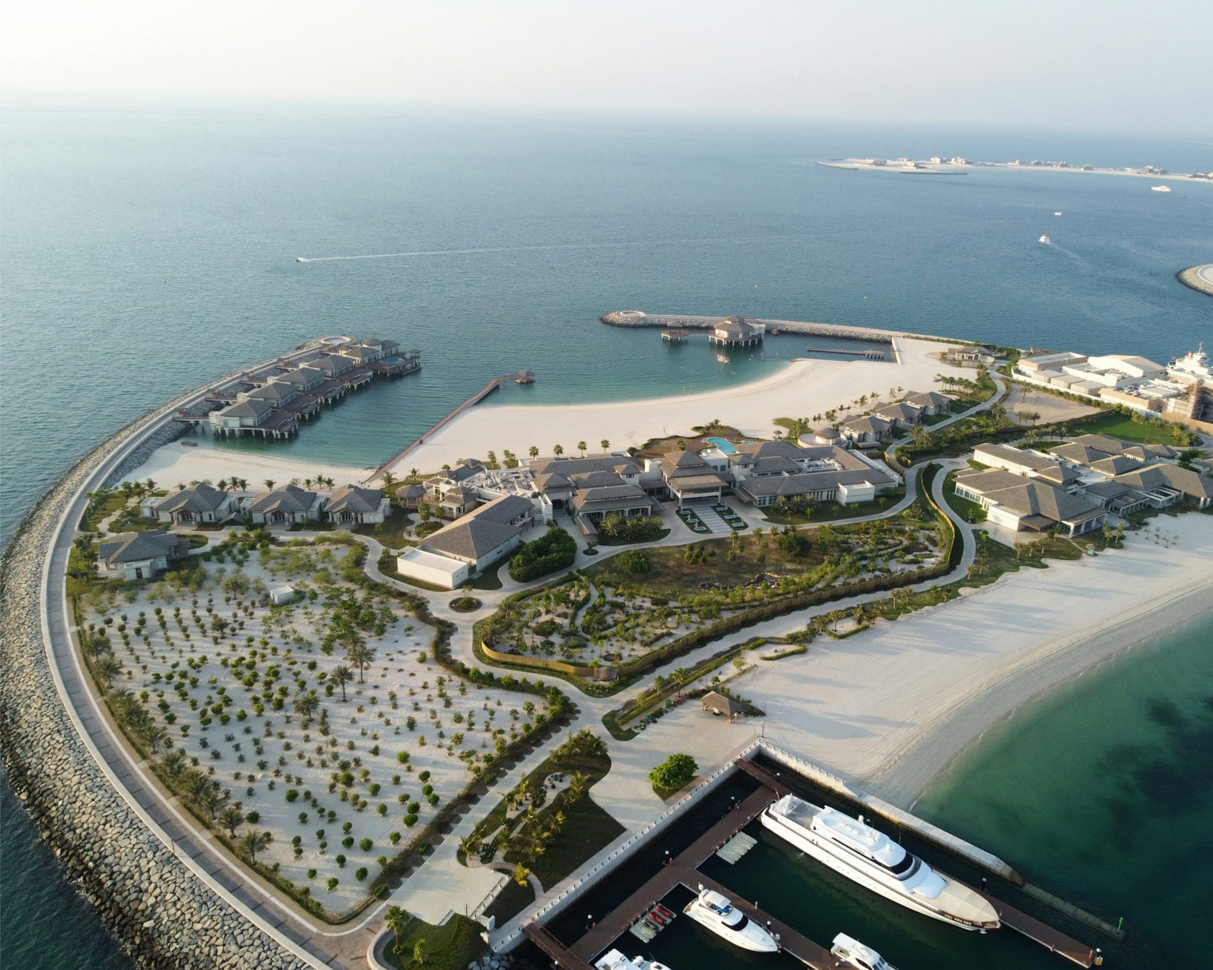 Aerial view of Jumeirah Bay Island, with its resort, marina and beachfront villa plots off the Jumeirah coast