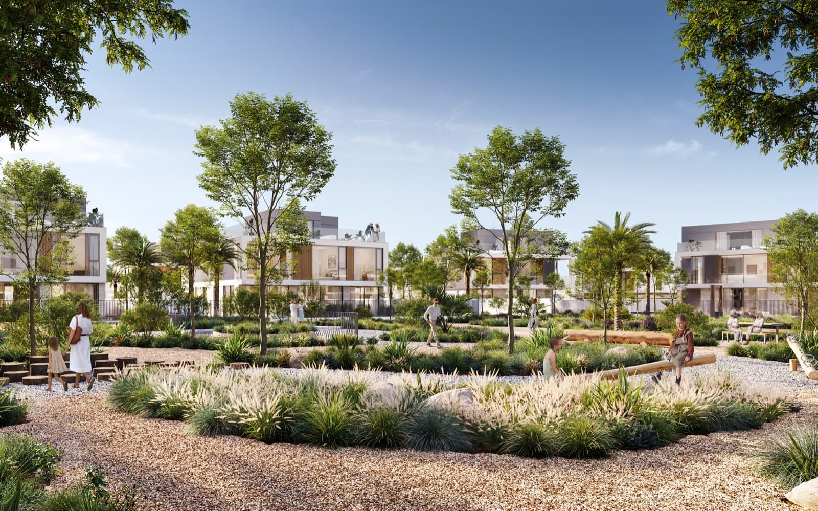 Render of a garden walk and townhouses at Farm Gardens 2, The Valley